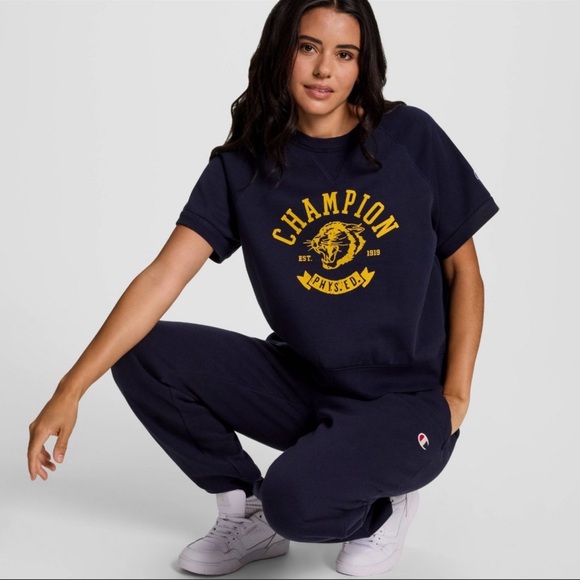 Champion Women's Short Sleeve Fleece Top - Navy Blue XL - Picture 5 of 11